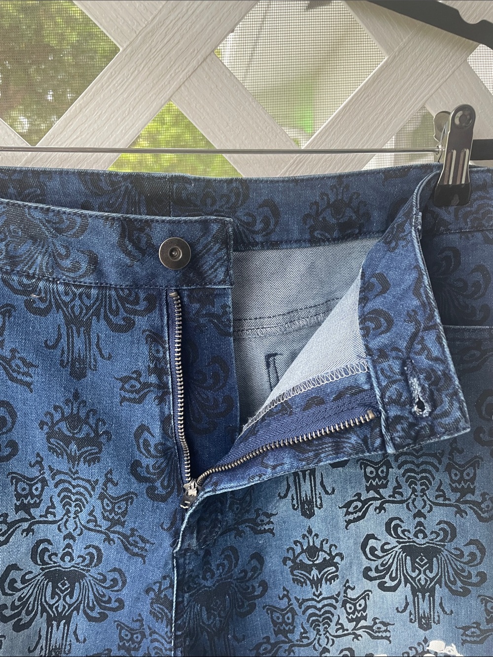 Disney Haunted Mansion Wallpaper Print Denim Shorts - Picture 6 of 10